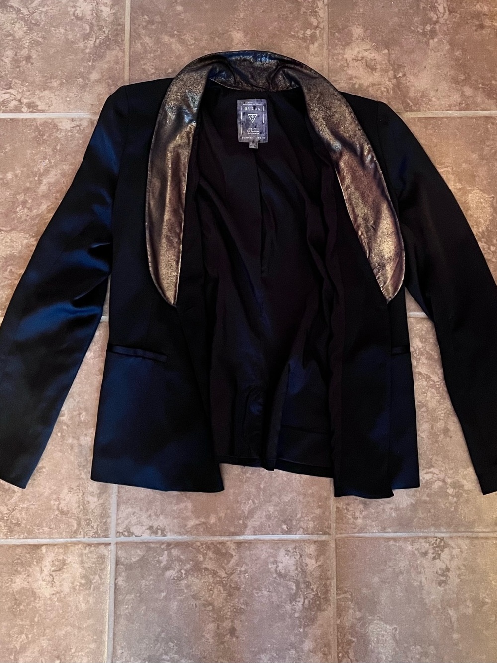 Black Women's Blazer with Metallic-Colored Collar